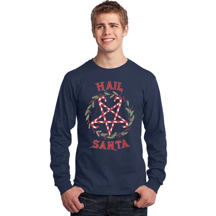 Funny Hail Santa Christmas Shirt Krampus Clothing Xmas Hail Santa Tall Long Sleeve T-Shirt