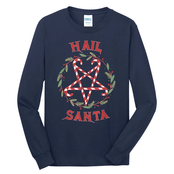 Funny Hail Santa Christmas Shirt Krampus Clothing Xmas Hail Santa Tall Long Sleeve T-Shirt