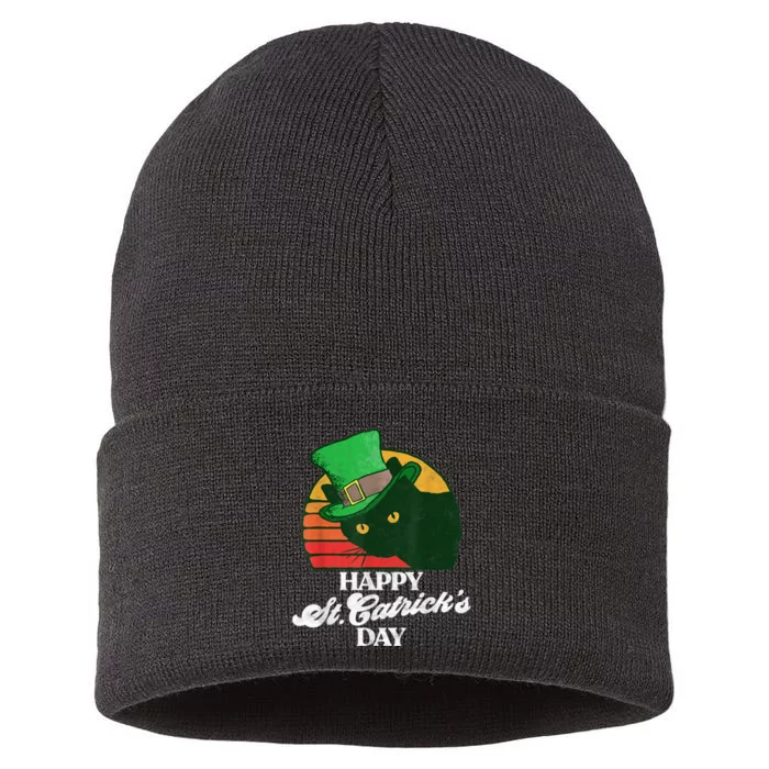 Funny Happy St CatrickS Day 80S St Patricks Cat Retro Sustainable Knit Beanie