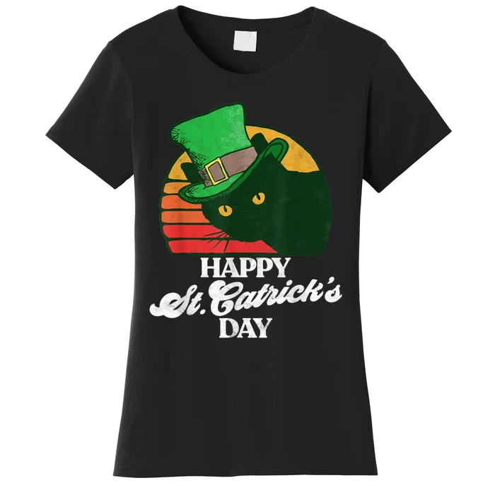 Funny Happy St CatrickS Day 80S St Patricks Cat Retro Women's T-Shirt