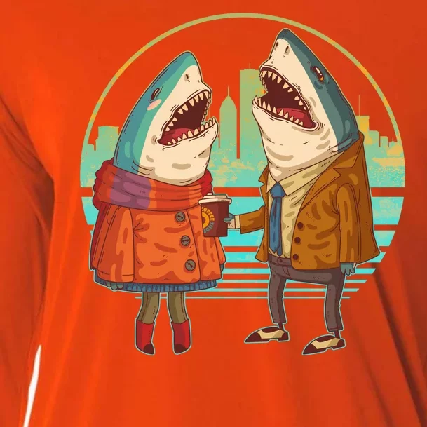 Funny Hipster Shark Couple Cooling Performance Long Sleeve Crew