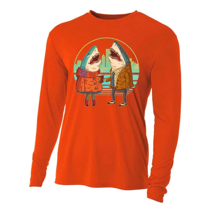 Funny Hipster Shark Couple Cooling Performance Long Sleeve Crew