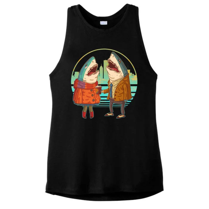 Funny Hipster Shark Couple Ladies Tri-Blend Wicking Tank