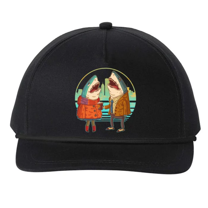 Funny Hipster Shark Couple Snapback Five-Panel Rope Hat