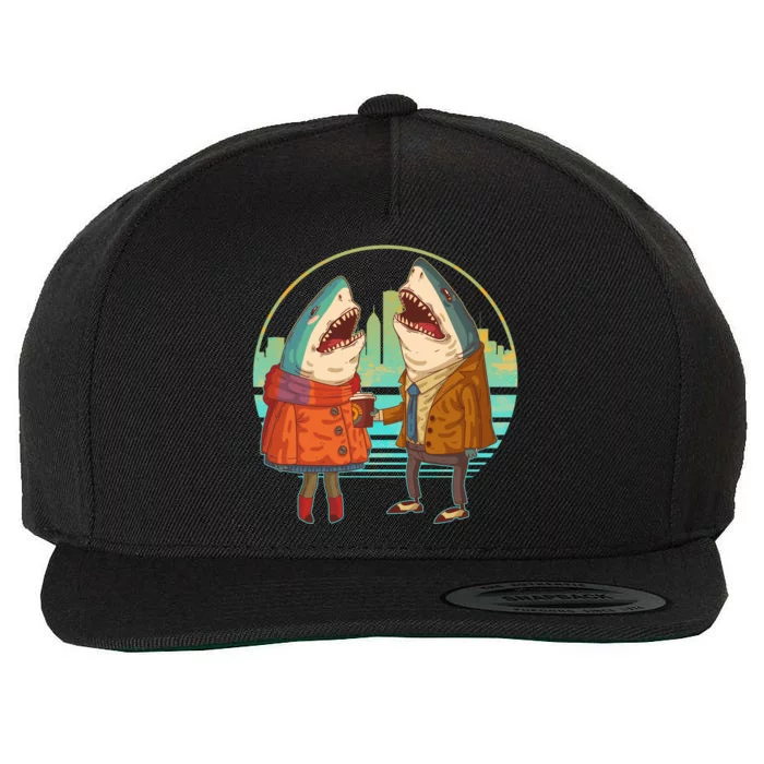 Funny Hipster Shark Couple Wool Snapback Cap