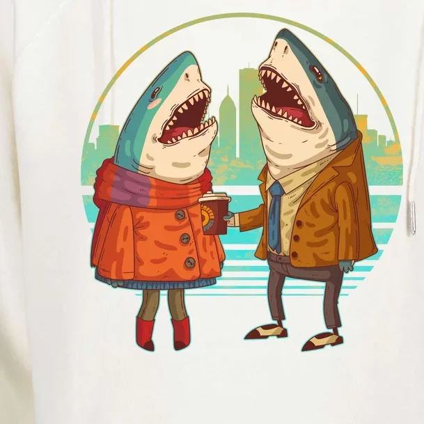 Funny Hipster Shark Couple Womens Funnel Neck Pullover Hood