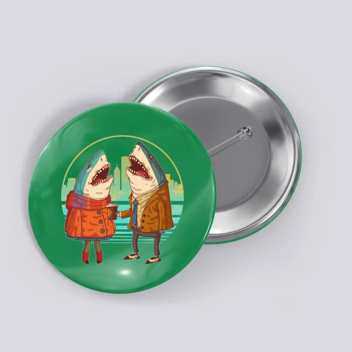 Funny Hipster Shark Couple Button