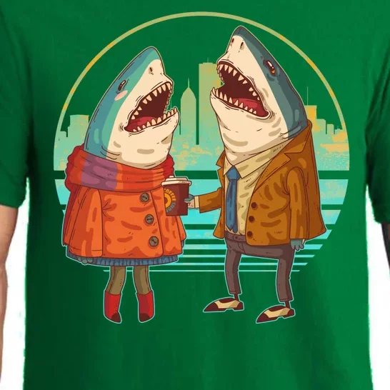 Funny Hipster Shark Couple Pajama Set