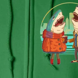 Funny Hipster Shark Couple Full Zip Hoodie