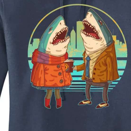 Funny Hipster Shark Couple Women's Pullover Hoodie