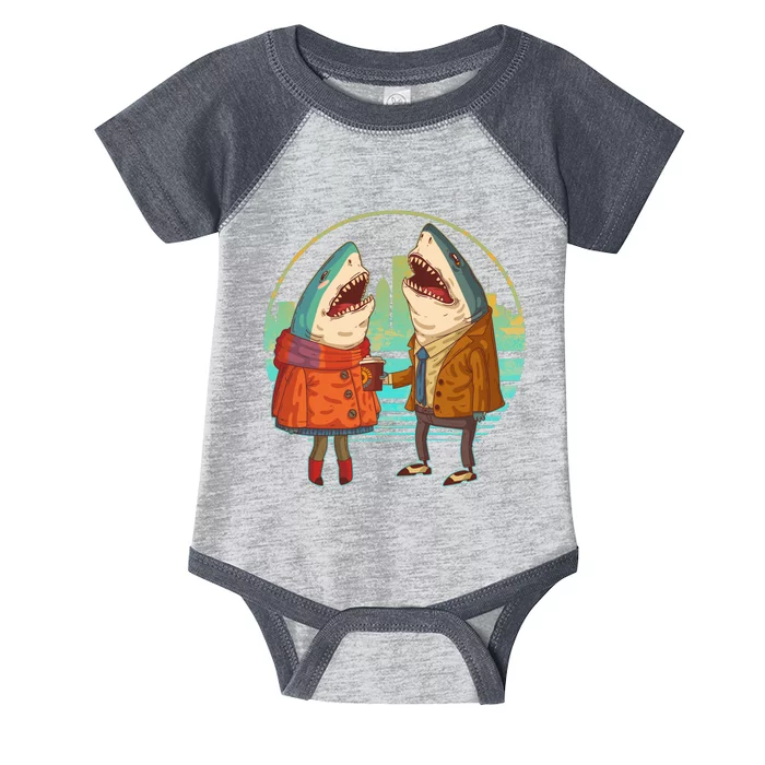 Funny Hipster Shark Couple Infant Baby Jersey Bodysuit