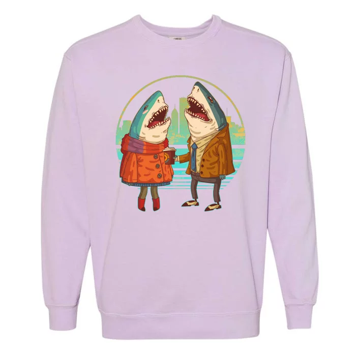 Funny Hipster Shark Couple Garment-Dyed Sweatshirt