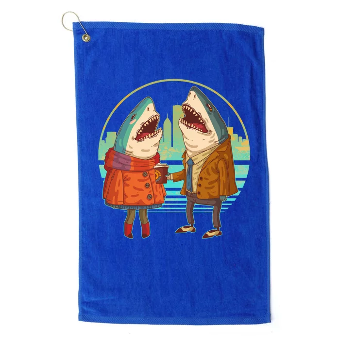 Funny Hipster Shark Couple Platinum Collection Golf Towel