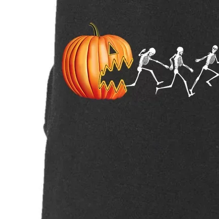 Funny Halloween Skeleton Running Pumpkin Jack O Lantern Eating Doggie 3-End Fleece Hoodie