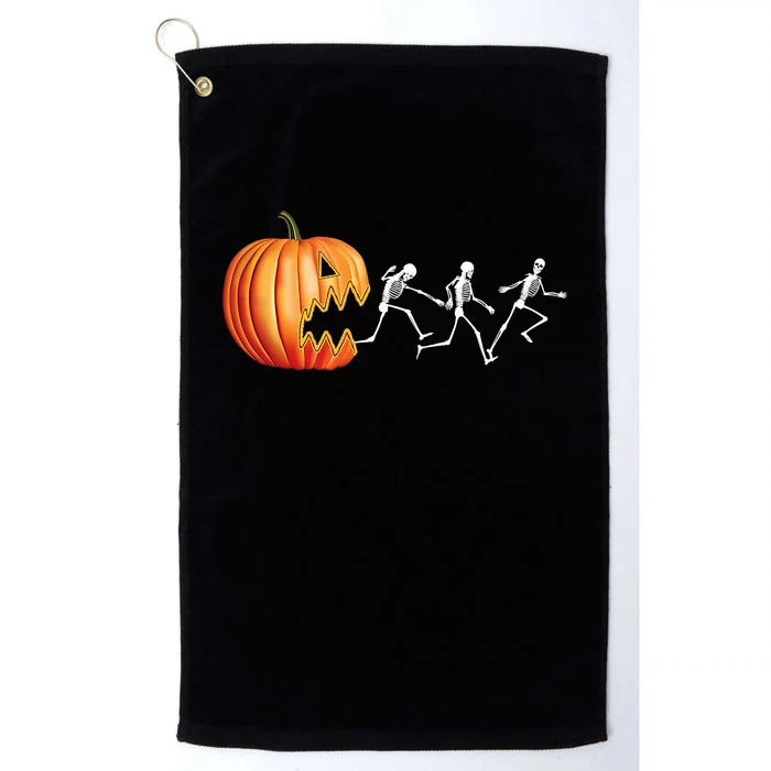 Funny Halloween Skeleton Running Pumpkin Jack O Lantern Eating Platinum Collection Golf Towel