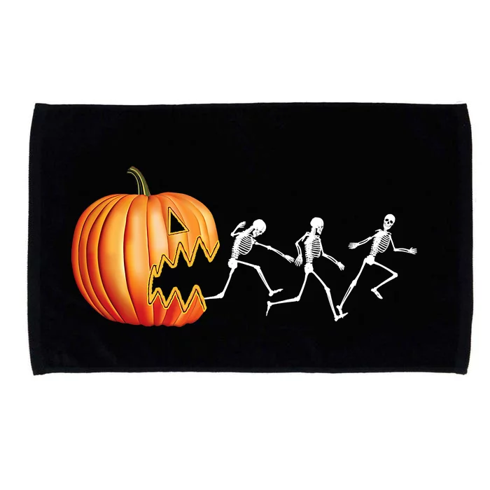 Funny Halloween Skeleton Running Pumpkin Jack O Lantern Eating Microfiber Hand Towel