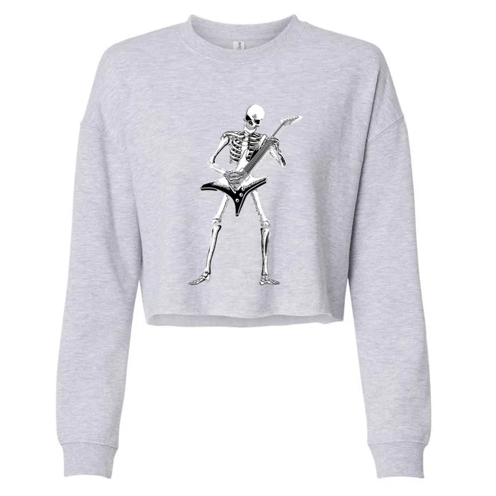 Funny Halloween Skeleton Guitarist Rock And Roll Band Guitar Gift Cropped Pullover Crew