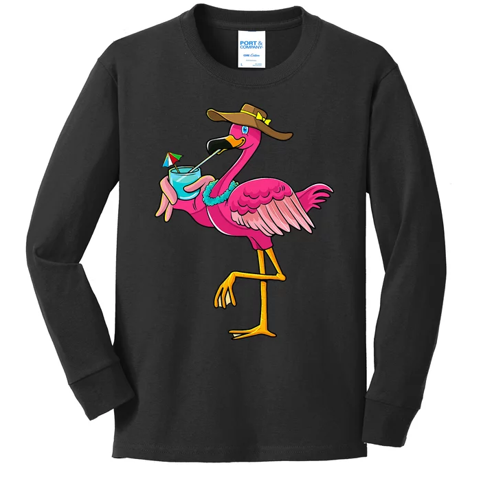 Flamingo Hawaiian Summer Tropical Luau Kids Long Sleeve Shirt