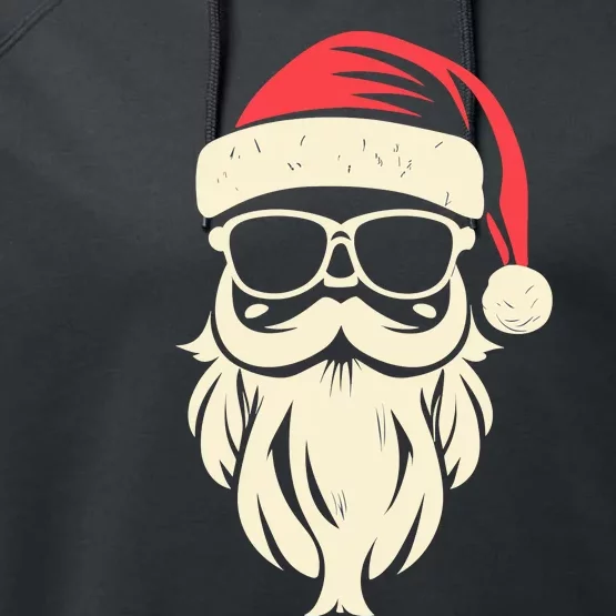 Funny Hipster Santa Beard Sunglasses And Red Hat Christmas Performance Fleece Hoodie