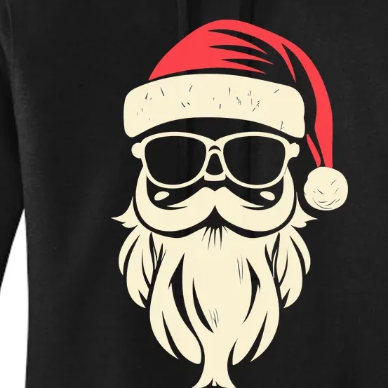 Funny Hipster Santa Beard Sunglasses And Red Hat Christmas Women's Pullover Hoodie