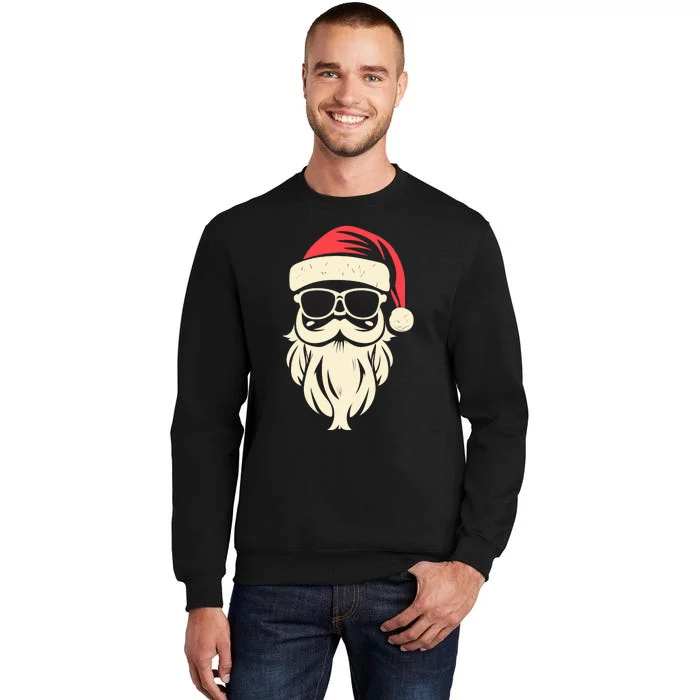 Funny Hipster Santa Beard Sunglasses And Red Hat Christmas Tall Sweatshirt