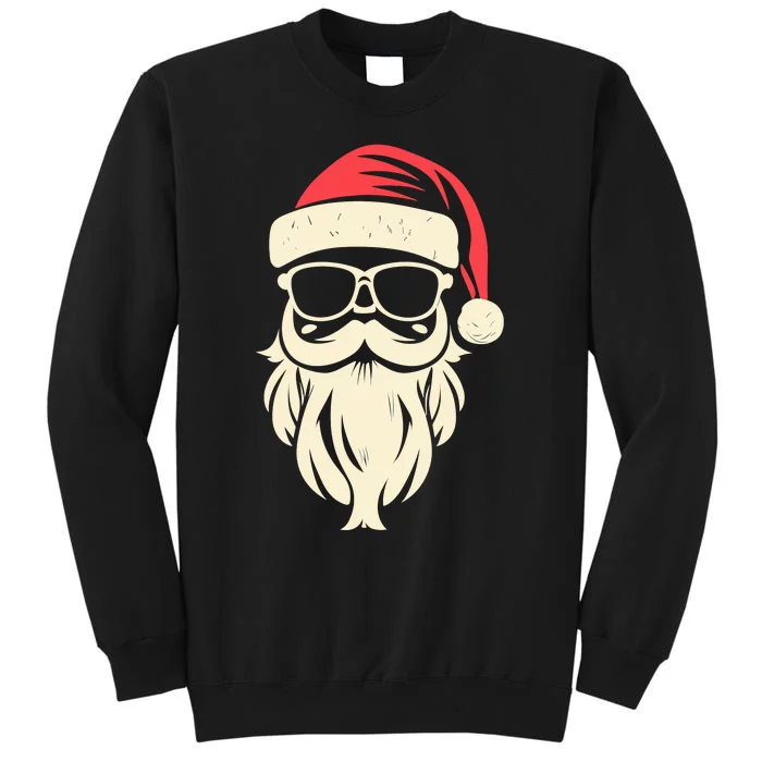 Funny Hipster Santa Beard Sunglasses And Red Hat Christmas Tall Sweatshirt