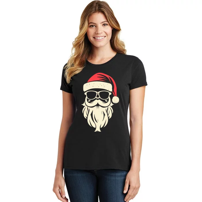 Funny Hipster Santa Beard Sunglasses And Red Hat Christmas Women's T-Shirt