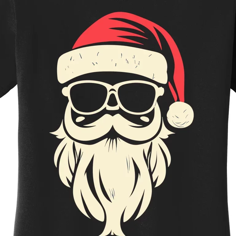 Funny Hipster Santa Beard Sunglasses And Red Hat Christmas Women's T-Shirt