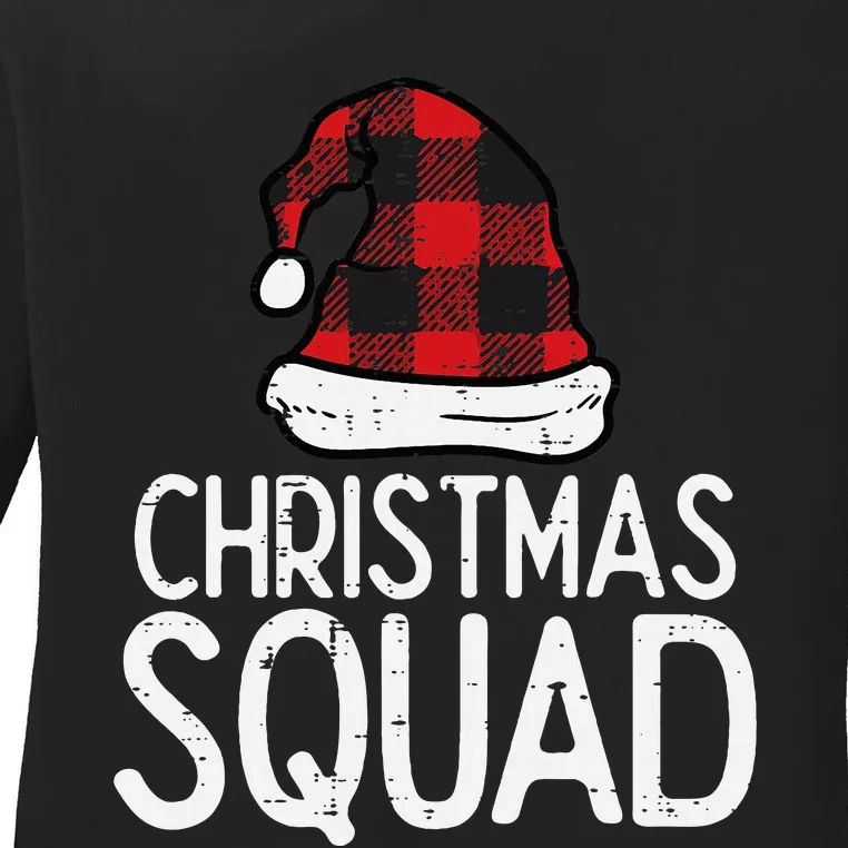 Festive Holiday Santa Hat in Red Buffalo Plaid for Christmas Gathering Ladies Long Sleeve Shirt