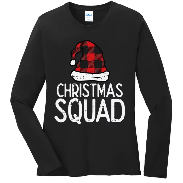 Festive Holiday Santa Hat in Red Buffalo Plaid for Christmas Gathering Ladies Long Sleeve Shirt