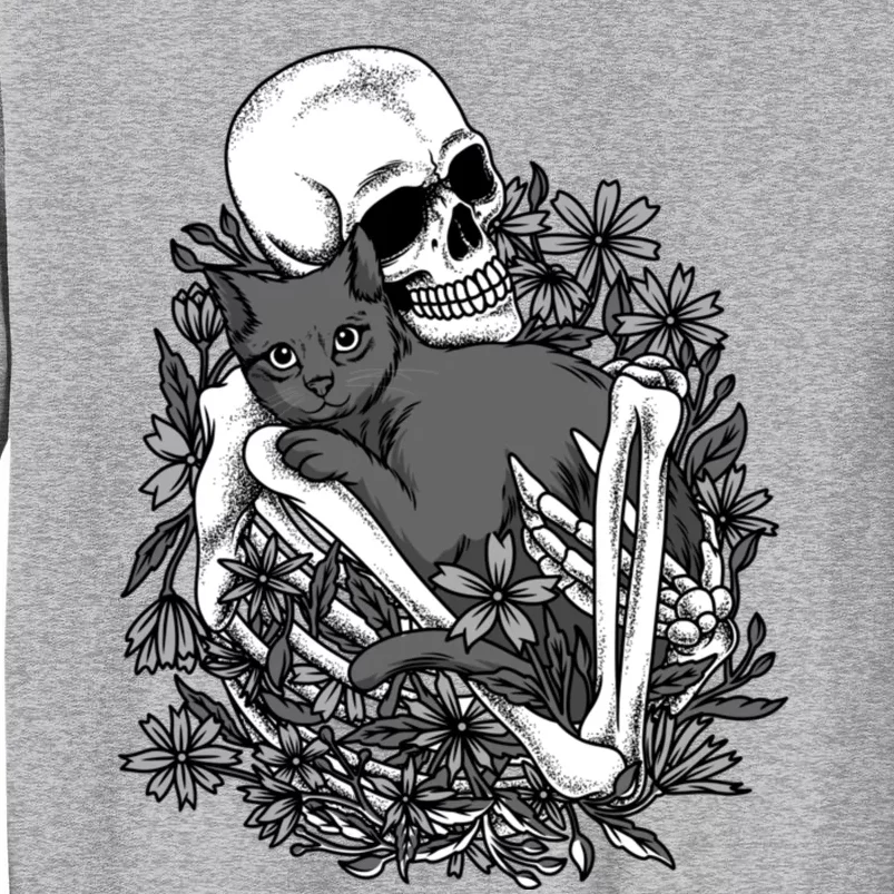 Funny Halloween Skull Skeleton Holding Cat Sweatshirt