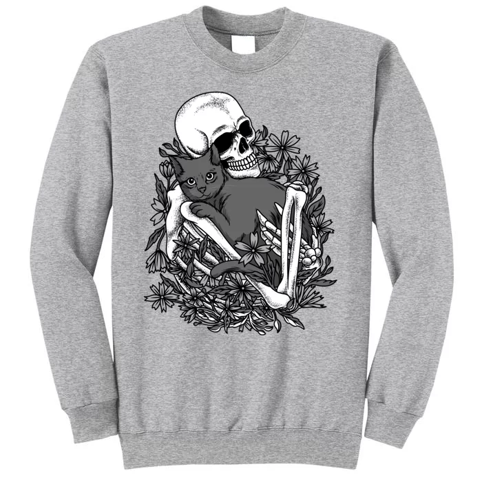 Funny Halloween Skull Skeleton Holding Cat Sweatshirt