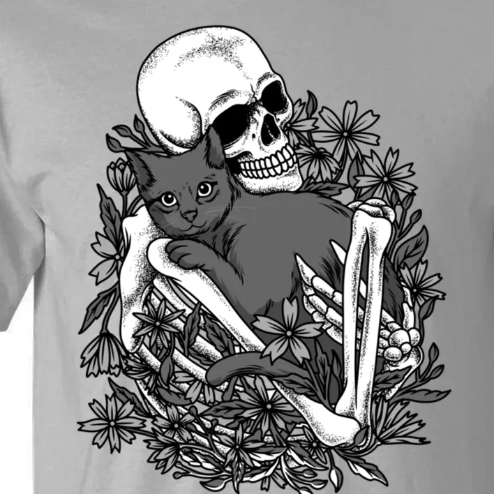 Funny Halloween Skull Skeleton Holding Cat Tall T-Shirt