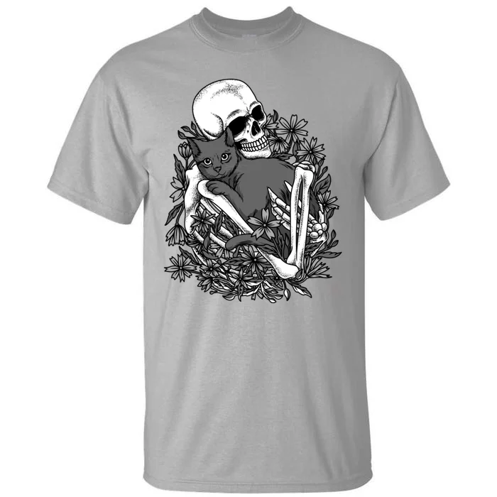 Funny Halloween Skull Skeleton Holding Cat Tall T-Shirt