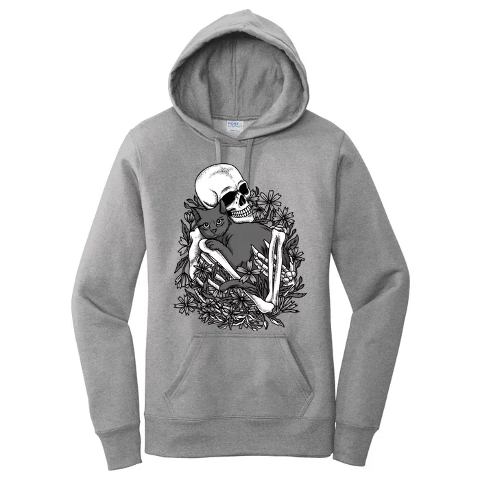 Funny Halloween Skull Skeleton Holding Cat Women's Pullover Hoodie