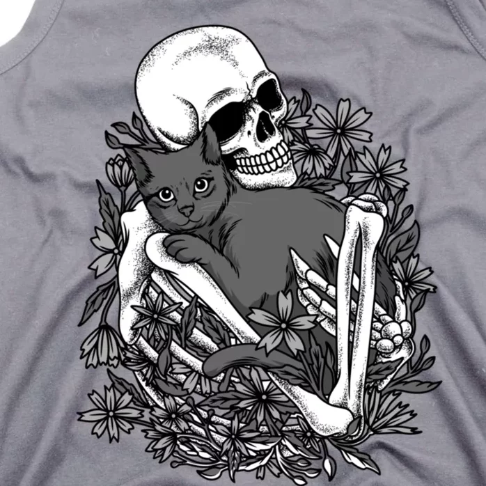 Funny Halloween Skull Skeleton Holding Cat Tank Top