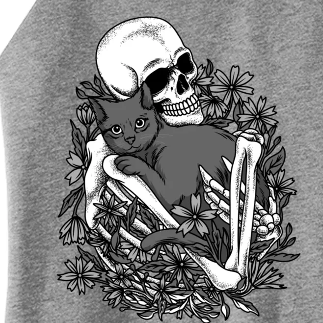 Funny Halloween Skull Skeleton Holding Cat Women’s Perfect Tri Rocker Tank