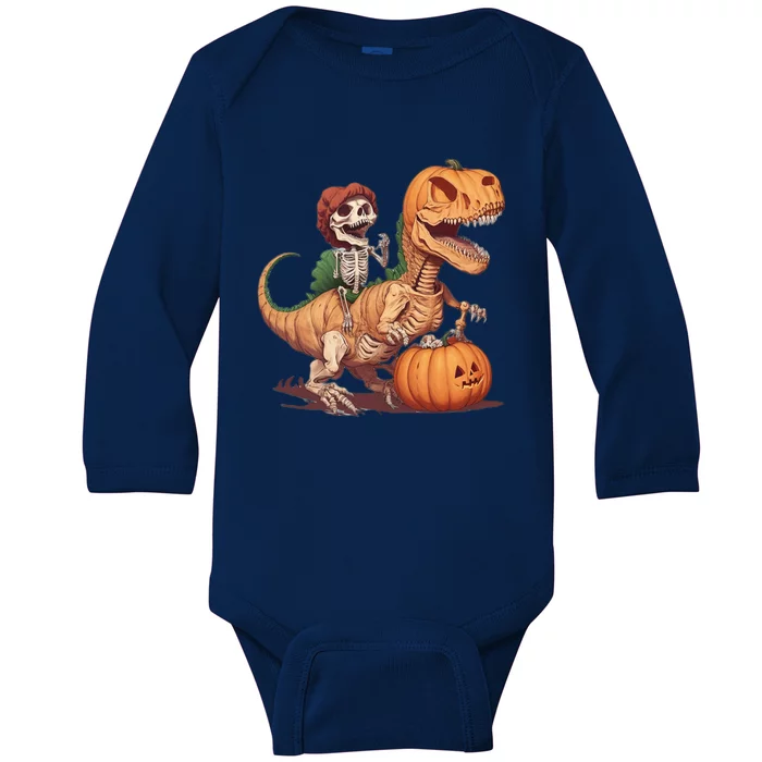 Funny Halloween Skeleton Riding Mummy Dinosaur T Rex Pumpkin Meaningful Gift Baby Long Sleeve Bodysuit