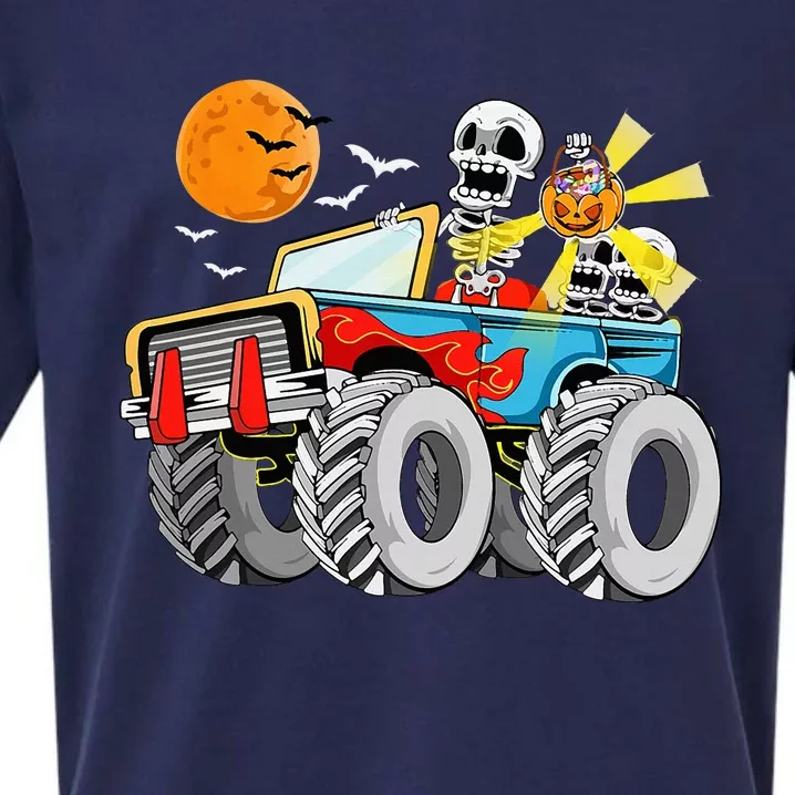 Funny Halloween Skeleton Monster Truck Sueded Cloud Jersey T-Shirt