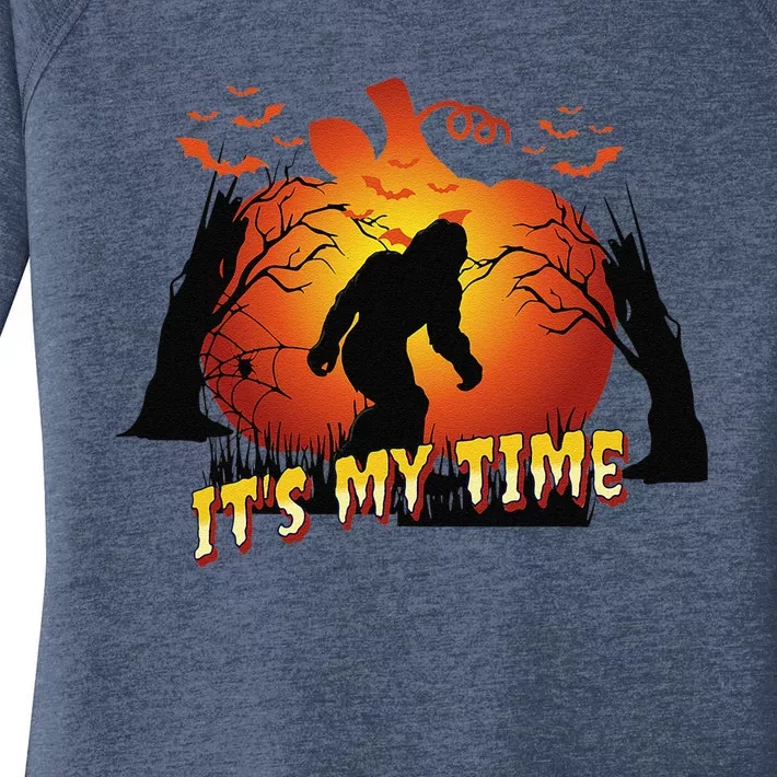 Funny Halloween Sasquatch Bigfoot Yeti Lover Its My Time Women's Perfect Tri Tunic Long Sleeve Shirt