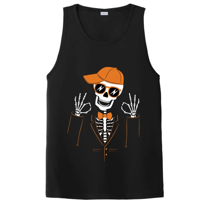 Funny Halloween Skeleton Hipster Bowtie Tuxedo Tux Performance Tank