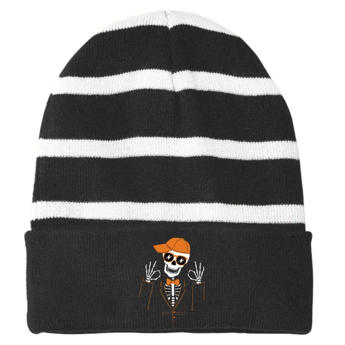 Funny Halloween Skeleton Hipster Bowtie Tuxedo Tux Striped Beanie with Solid Band