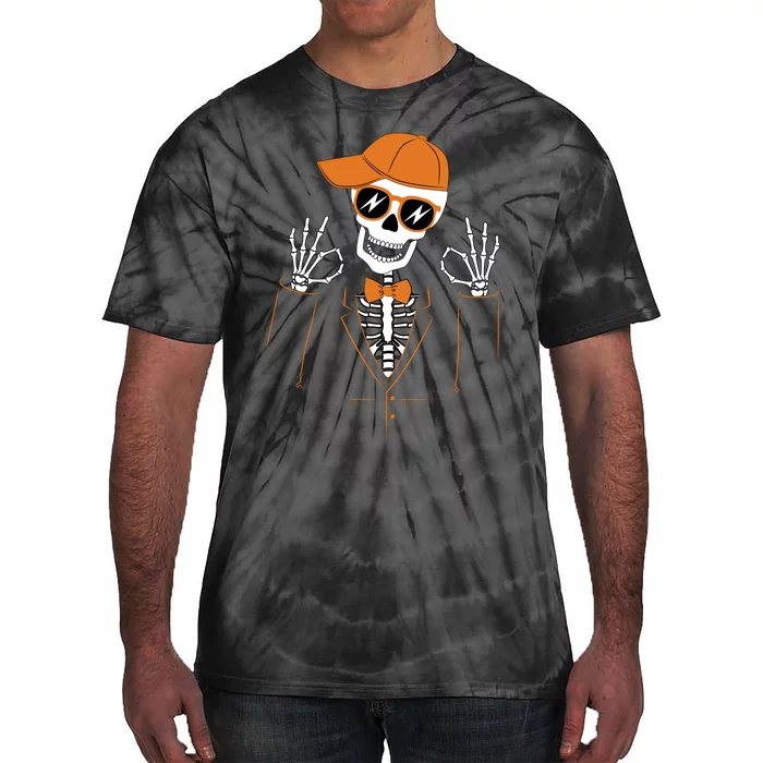 Funny Halloween Skeleton Hipster Bowtie Tuxedo Tux Tie-Dye T-Shirt