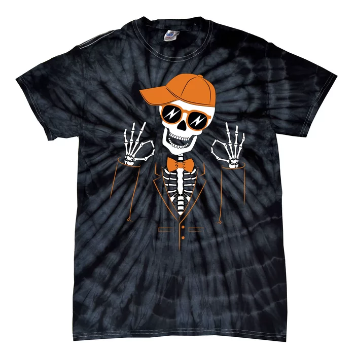 Funny Halloween Skeleton Hipster Bowtie Tuxedo Tux Tie-Dye T-Shirt