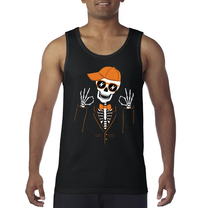 Funny Halloween Skeleton Hipster Bowtie Tuxedo Tux Tank Top