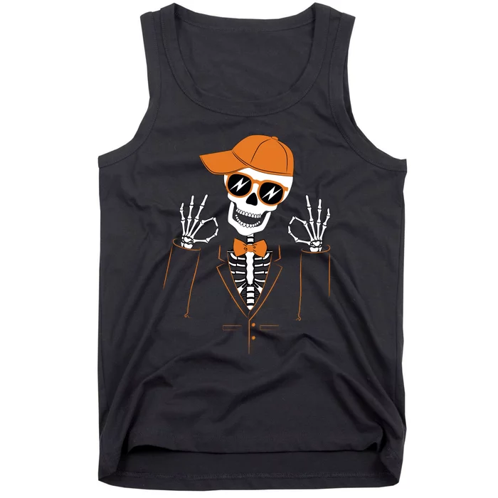 Funny Halloween Skeleton Hipster Bowtie Tuxedo Tux Tank Top