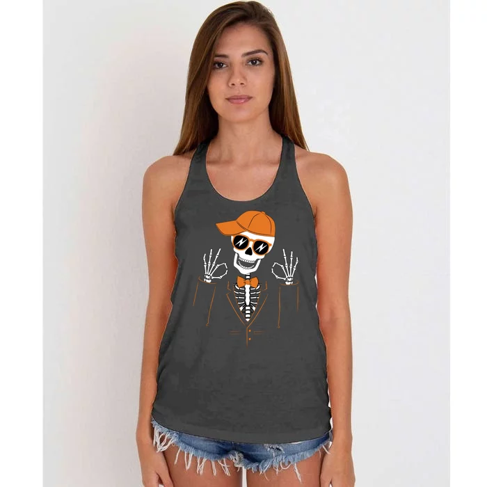 Funny Halloween Skeleton Hipster Bowtie Tuxedo Tux Women's Knotted Racerback Tank