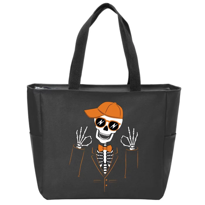 Funny Halloween Skeleton Hipster Bowtie Tuxedo Tux Zip Tote Bag