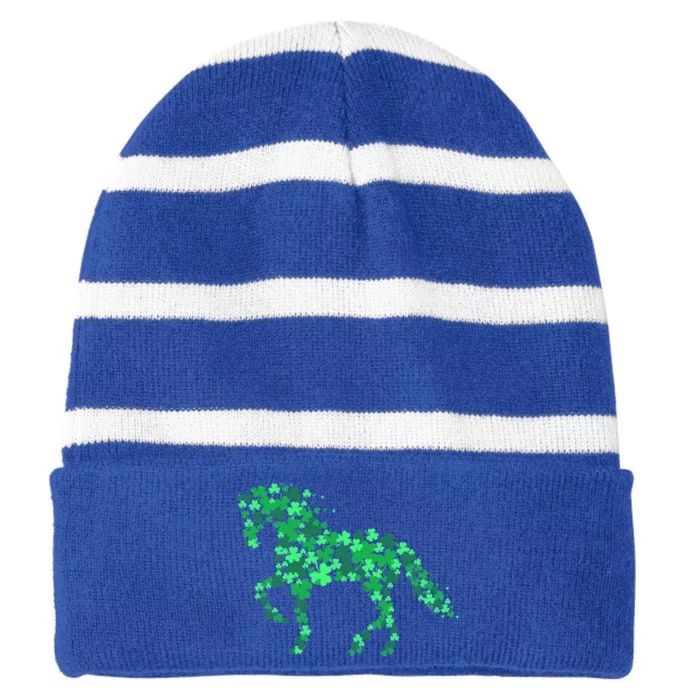 Funny Horse Shamrock Horseback Riding Equestrian Patrick Day Meaningful Gift Striped Beanie with Solid Band