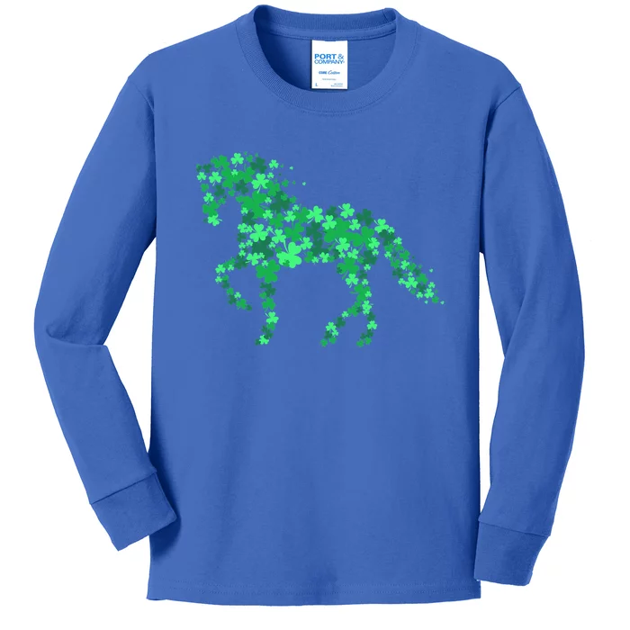 Funny Horse Shamrock Horseback Riding Equestrian Patrick Day Meaningful Gift Kids Long Sleeve Shirt